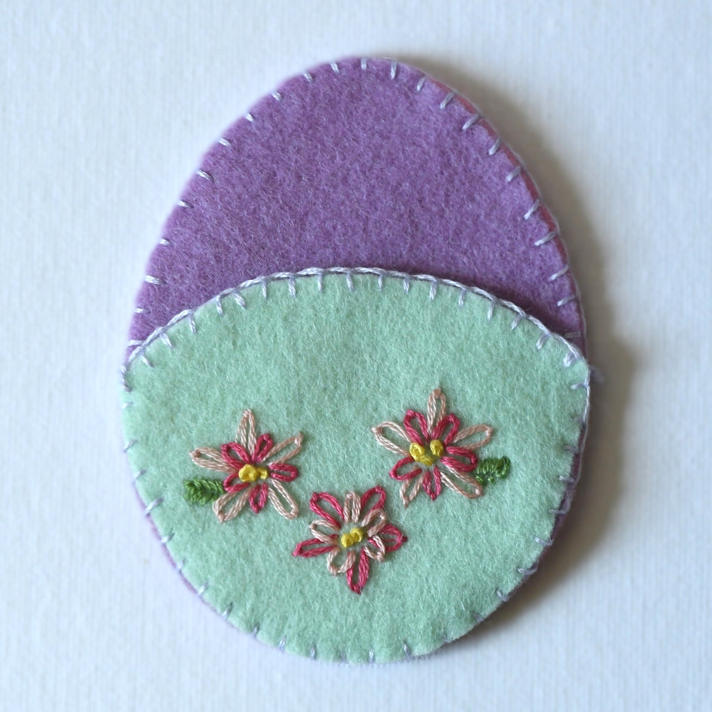 Floral hand embroidered reuseable Easter egg pouch made from 100% wool felt.