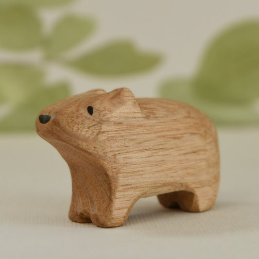 Waldorf/Steiner inspired wooden baby wombat toy handcrafted in Australia from Tasmanian oak with certified toy-safe wood stains and natural oil sealer.