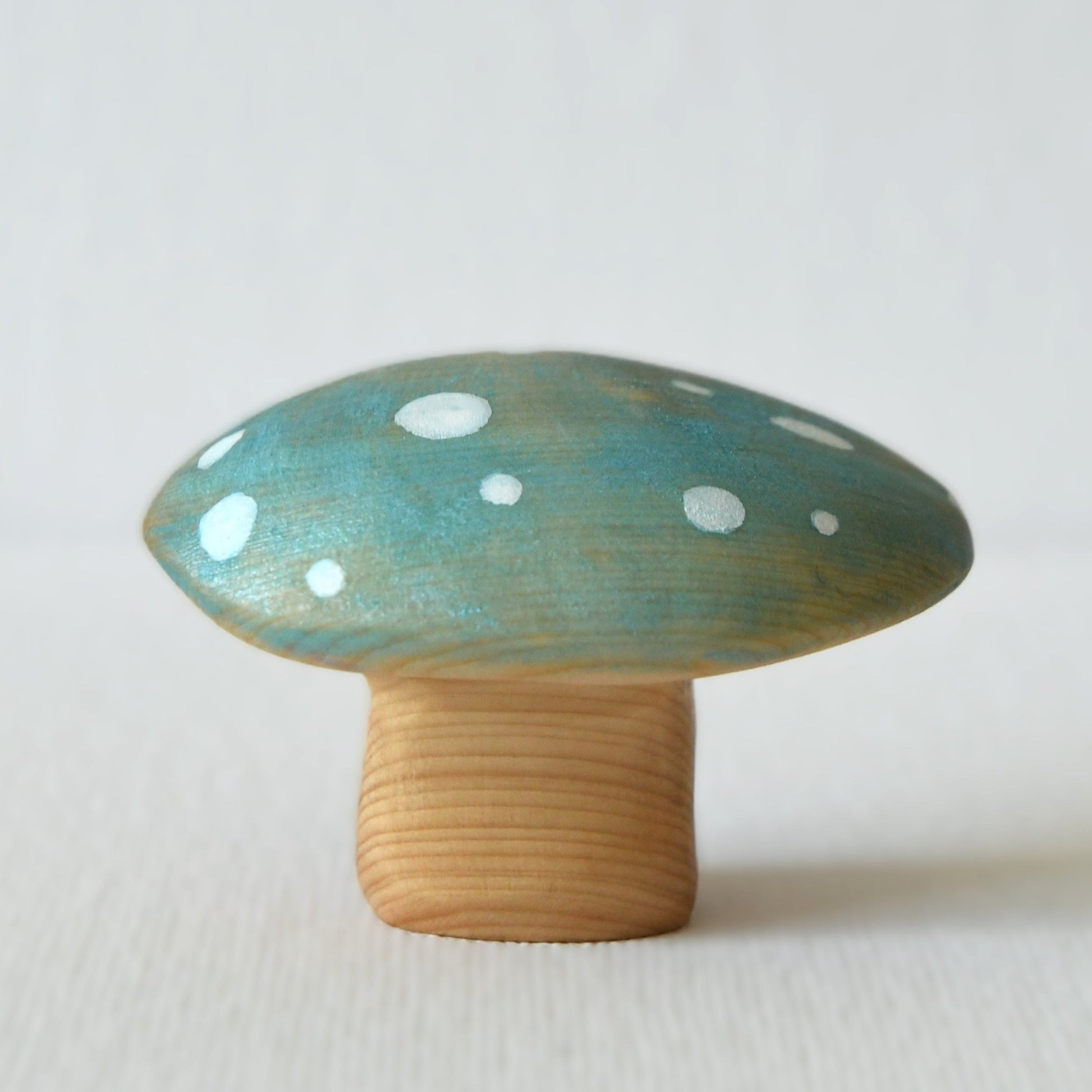 Wooden blue mushroom toy and fairy garden decoration.