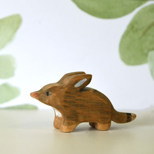 Waldorf inspired wooden bilby toy handcrafted in Australia from Tasmanian hardwood with certified toy-safe wood stains and natural oil sealer.