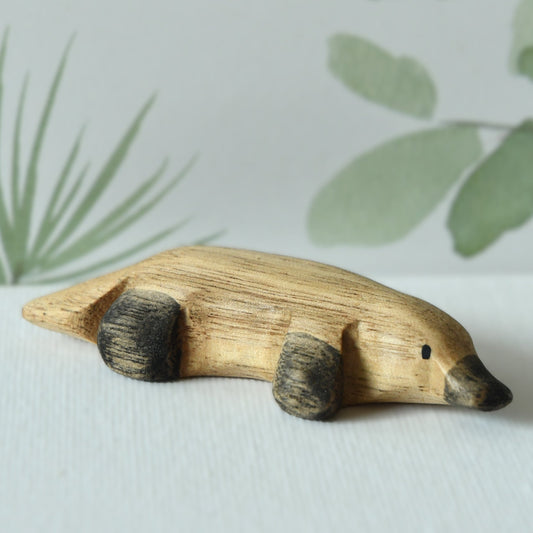 Waldorf inspired wooden platypus toy handcrafted in Australia from Tasmanian oak with certified toy-safe wood stains and natural oil sealer.