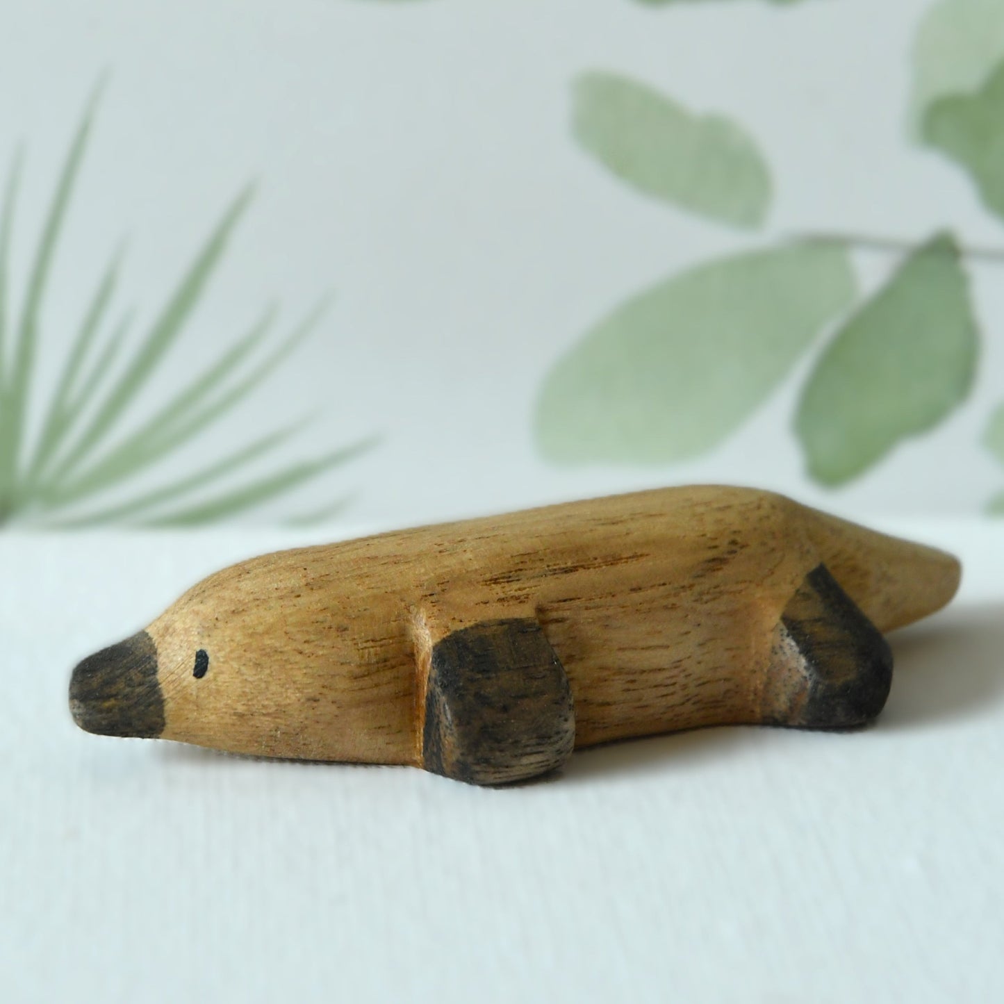 Waldorf inspired wooden platypus toy handcrafted in Australia from Tasmanian oak with certified toy-safe wood stains and natural oil sealer.