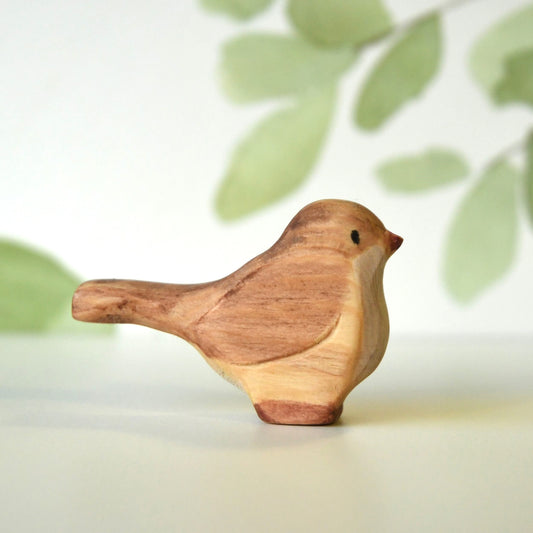 Waldorf inspired wooden superb fairy wren toy handcrafted in Australia from Tasmanian hardwood with certified toy-safe wood stains and natural oil sealer.