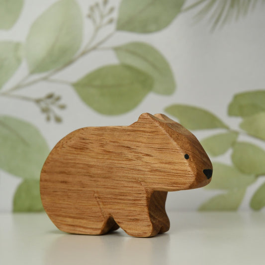 Waldorf inspired wooden wombat toy handcrafted in Australia from Tasmanian oak with certified toy-safe wood stains and natural oil sealer.