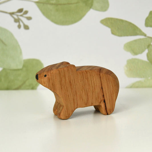 Waldorf inspired wooden wombat toy handcrafted in Australia from Tasmanian oak with certified toy-safe wood stains and natural oil sealer.