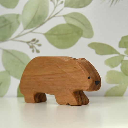 Waldorf inspired wooden wombat toy handcrafted in Australia from Tasmanian oak with certified toy-safe wood stains and natural oil sealer.